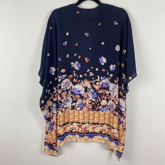 Maurices One Size Open Front Navy Blue Floral Kimono - Picture 7 of 11